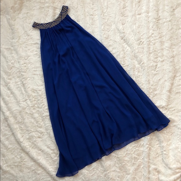 Sheer Blue & Gold Trapeze Dress - Picture 3 of 6